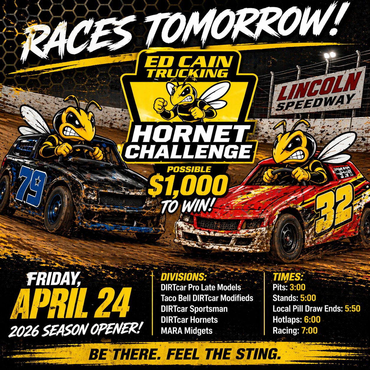 Lincoln Speedway 2026 season opener with Ed Cain Trucking Hornet