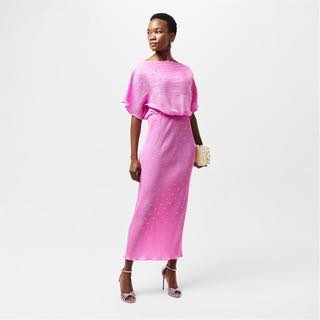 strapless open back dress Never Fully Dressed Plisse Tilly Maxi Dress in Pink