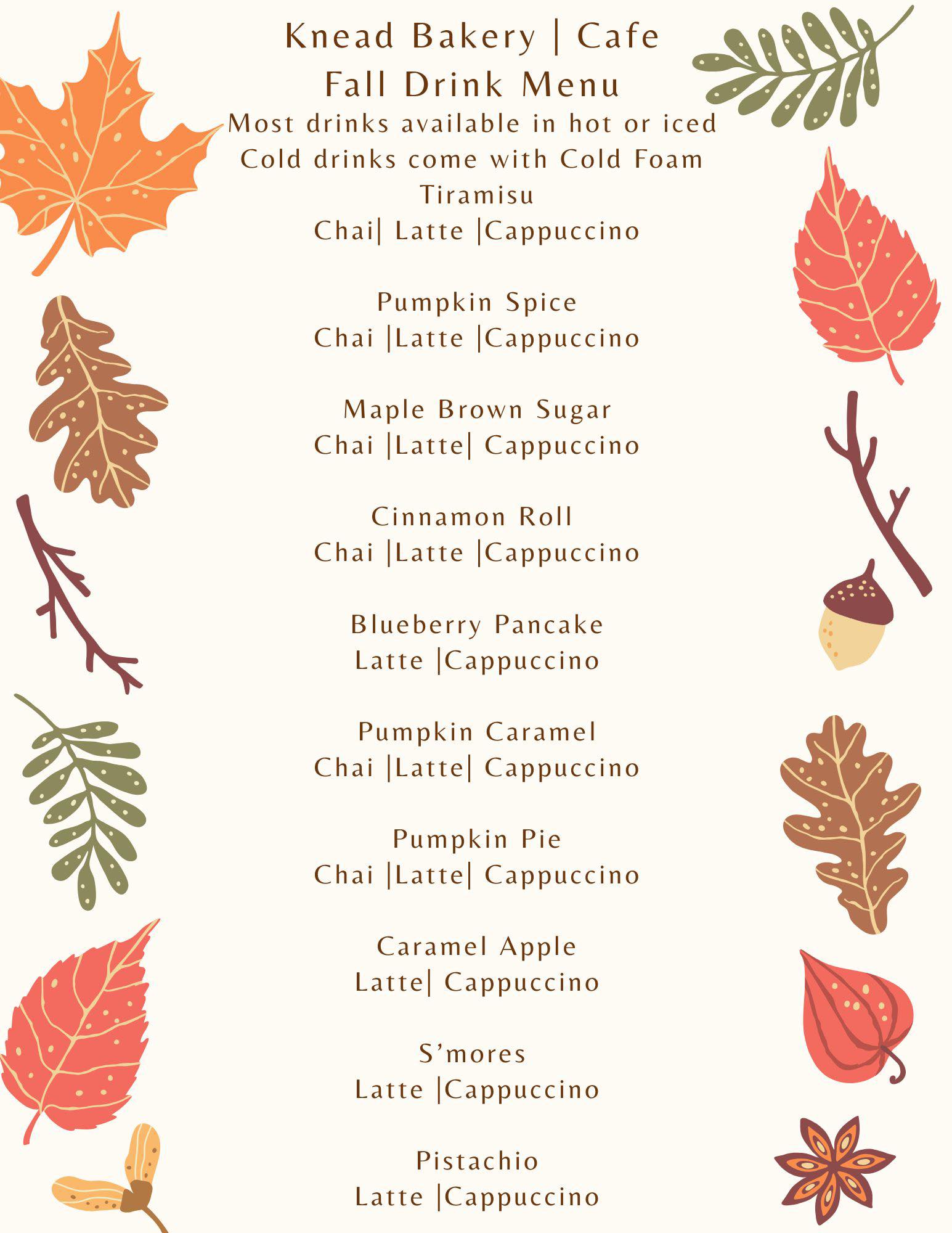 Our fall drink menu starts... - Knead to Eat Bakery and Cafe | Facebook