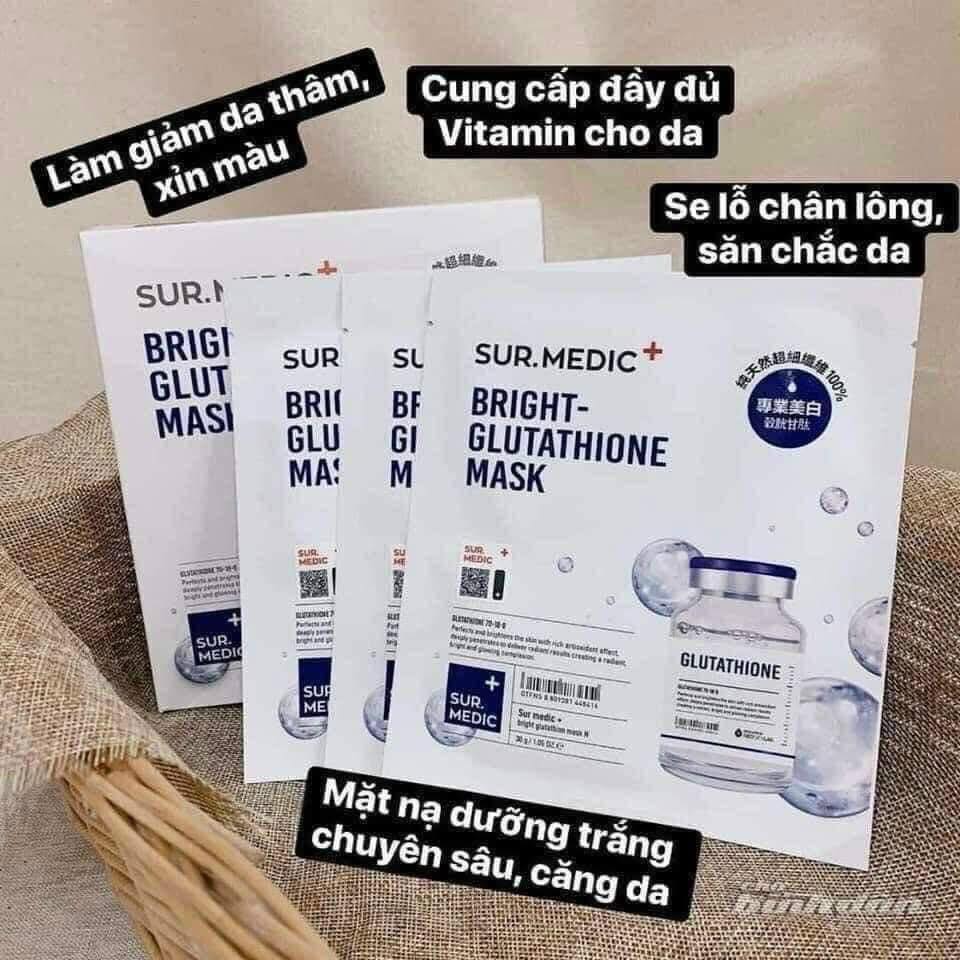 mặt nạ sur.medic bright glutathione mask 🌿🌿MẶT TRUYỀN TRẮNG- SÁNG LÊN 2-3 TONE NGAY lập tức sau 15p đắp mỗi ngày 🍓MASK TRẮNG DA BRIGHTENING ☘Mặt nạ Sur.Medic Style:ISHIN PREMIUM GLUTATHIONE+