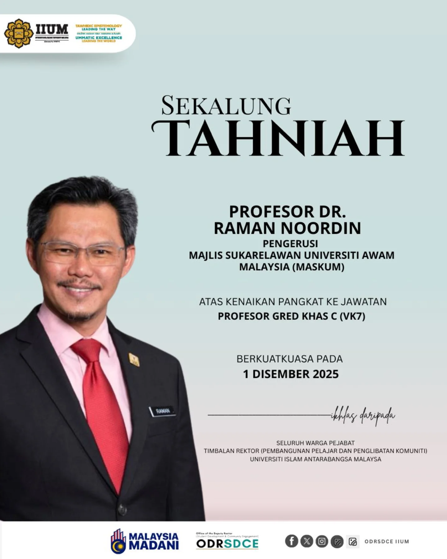 Office - Ucapan setinggi tahniah kepada YBhg Prof. Dr. Raman Nordin ...