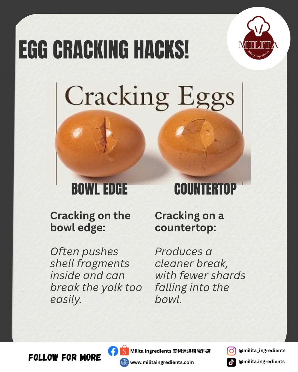 Milita - 🥚 Egg Cracking Hacks Every Baker Should Know! 🥚 🥚 烘焙必学的打蛋小技巧 ...