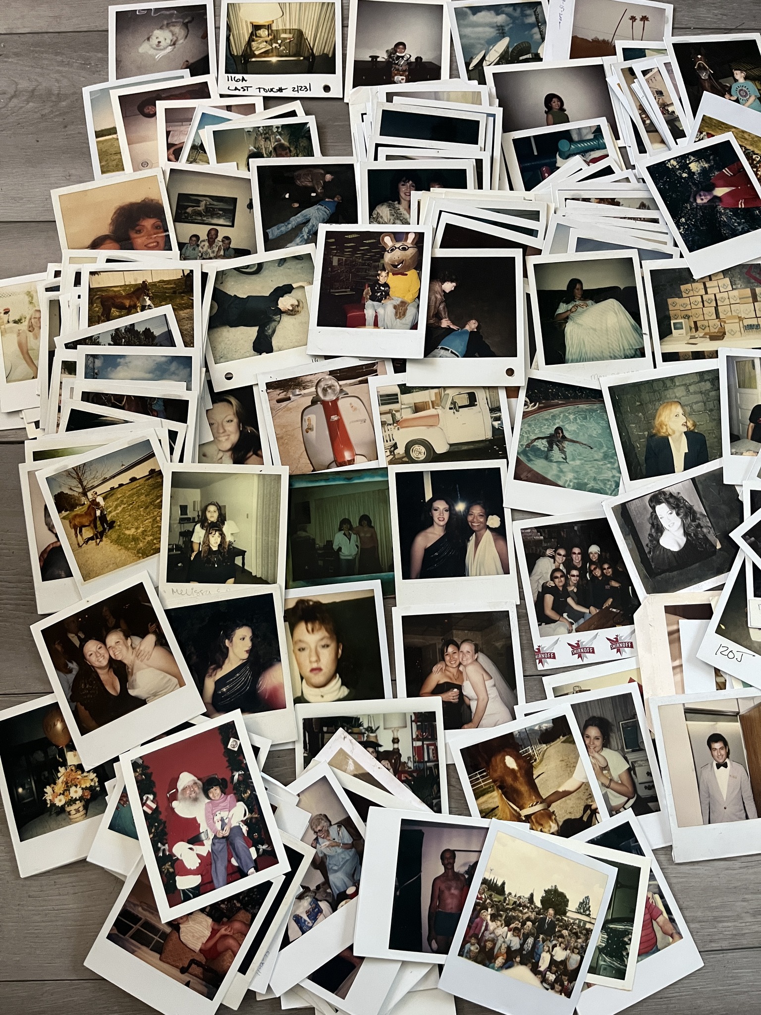Vintage green-toned 8x10 Polaroid photos with expired film