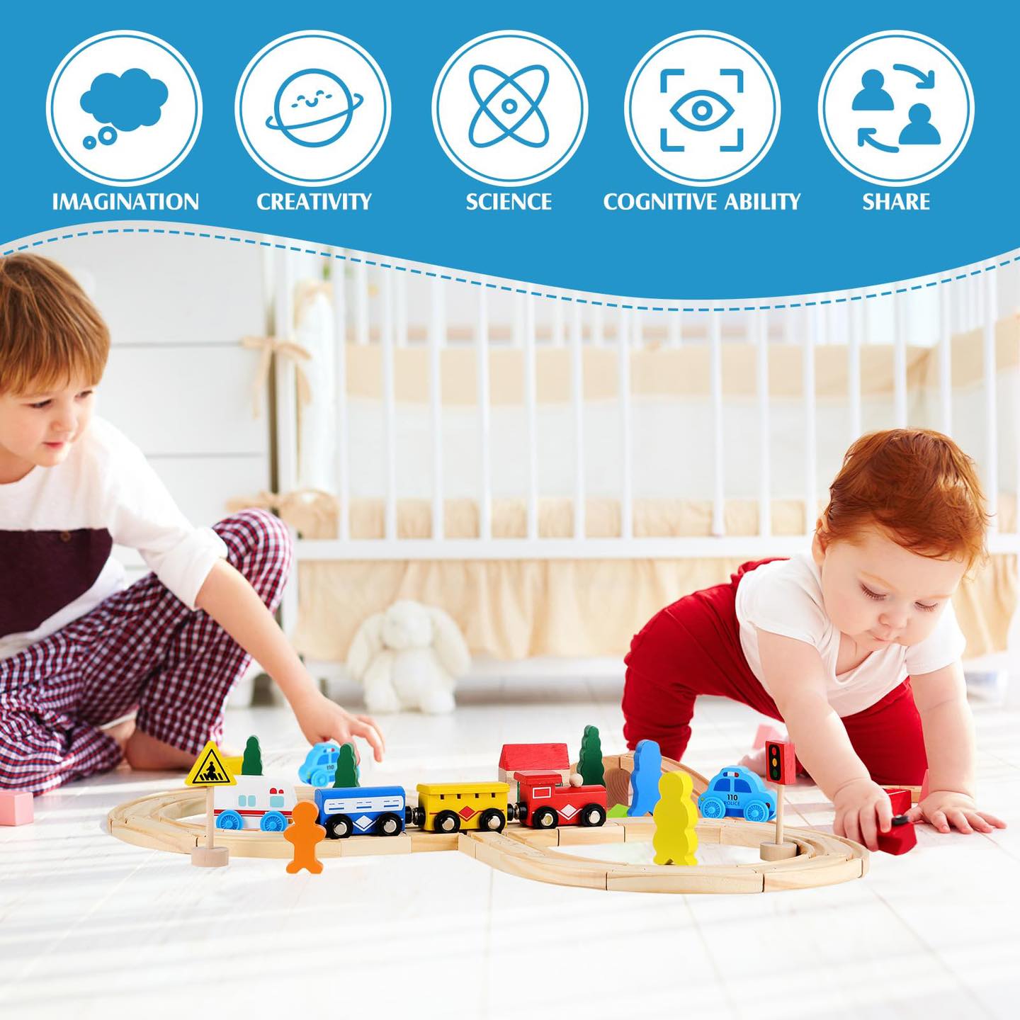 deAO Juego de Tren con Luz para Niños, Coches de Carga y Pista Larga para Niños y Niñas de 3 a