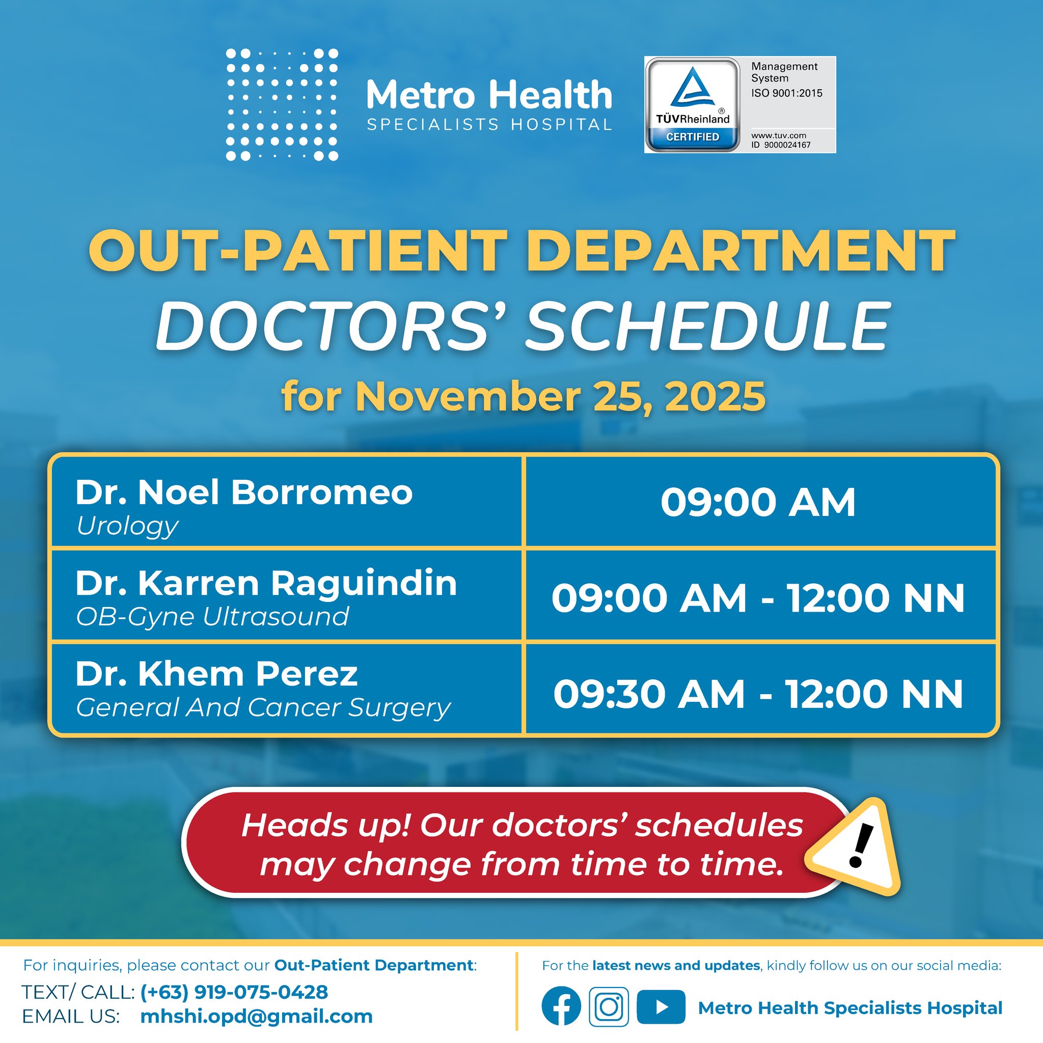Here is the OPD... - Metro Health Specialists Hospital | Facebook