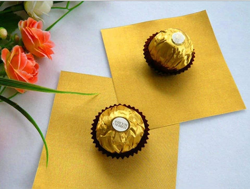 Feuilles D'Or Alimentaire 100pcs - 20x20cm - Pour Emballage Chocolat & Bonbons Maison - Décoration Festive