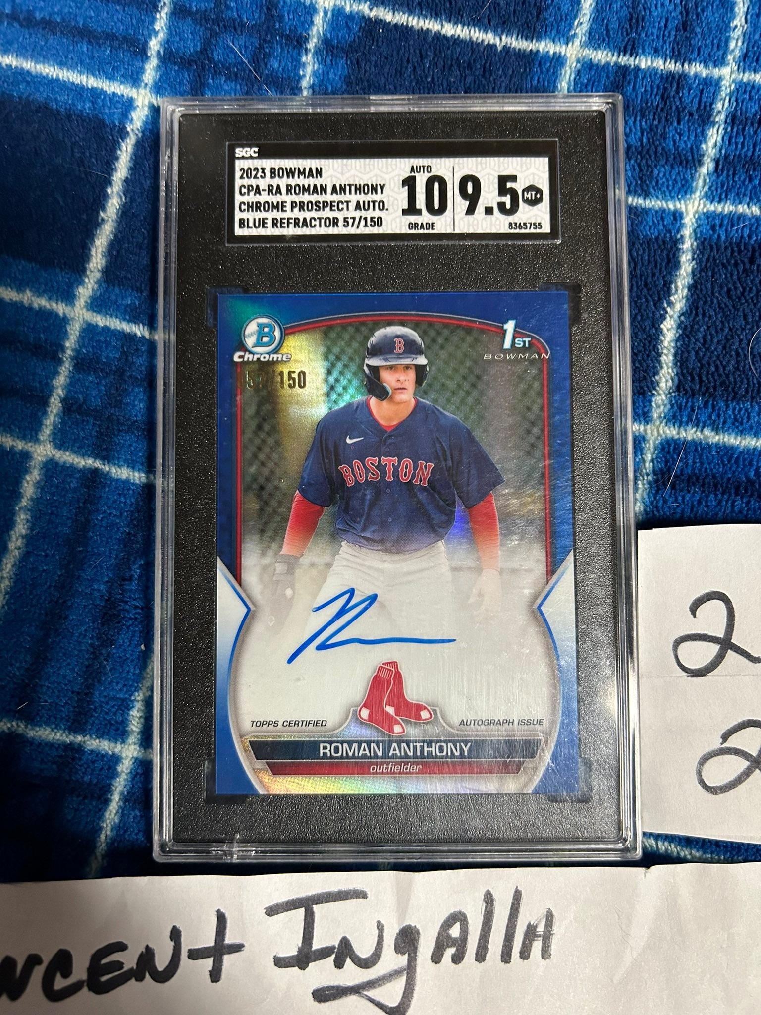 Roman Anthony 2023 Bowman Chrome 1st Autograph True Blue Refractor 