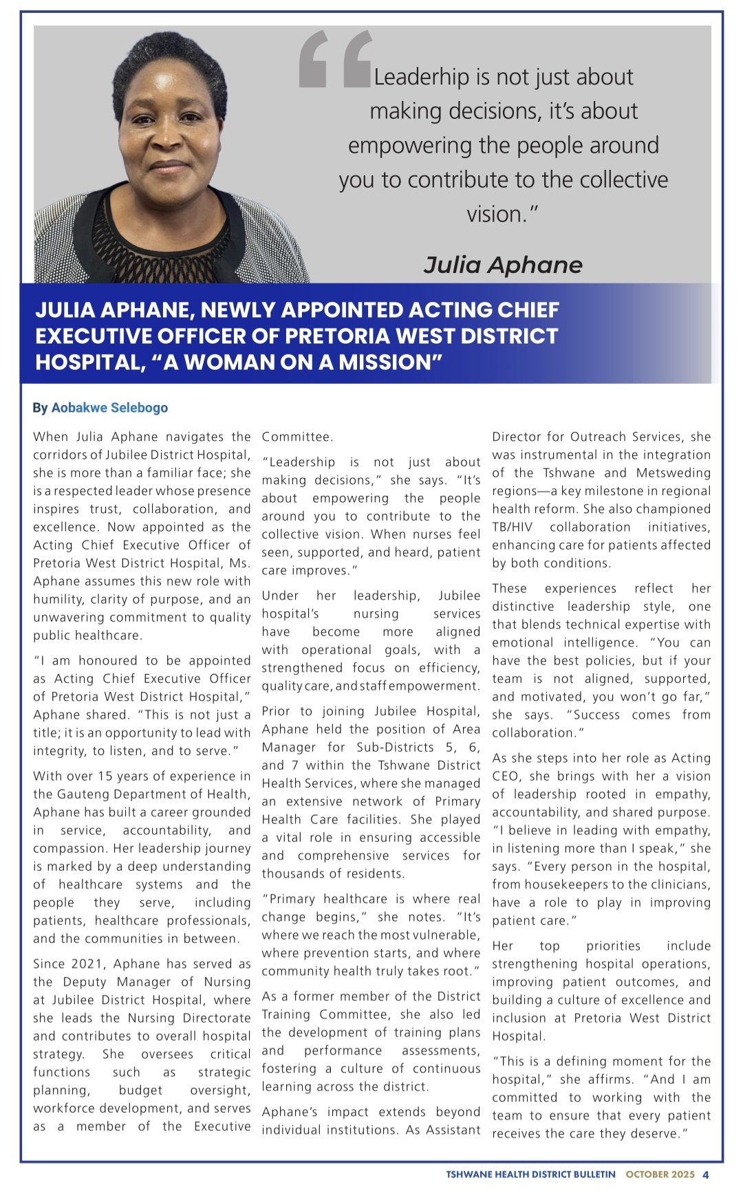 Julia Aphane, Newly... - Tshwane District Health Services | Facebook