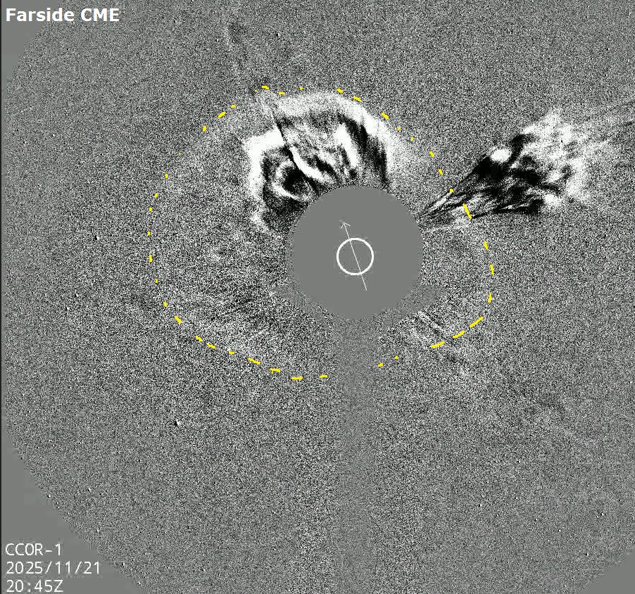 Space - A coronal mass ejection (CME) that includes a faint halo ...