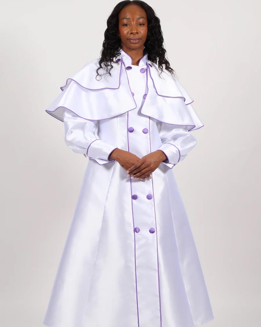 ladies preaching dresses Diana 9148 1 piece Women's Clergy Robe Colors: White/Purple Sizes: 8, 10, 12, 14, 16, 18, 20, 22, 24 https://www.divasdenfashion.com/products/diana-9148 #DivasDenFashion #COGIC #Evangelist #Clergyfashion #Apostolicfashion #ClergyRobe #ElectLadies #IDOE EDGE_Product