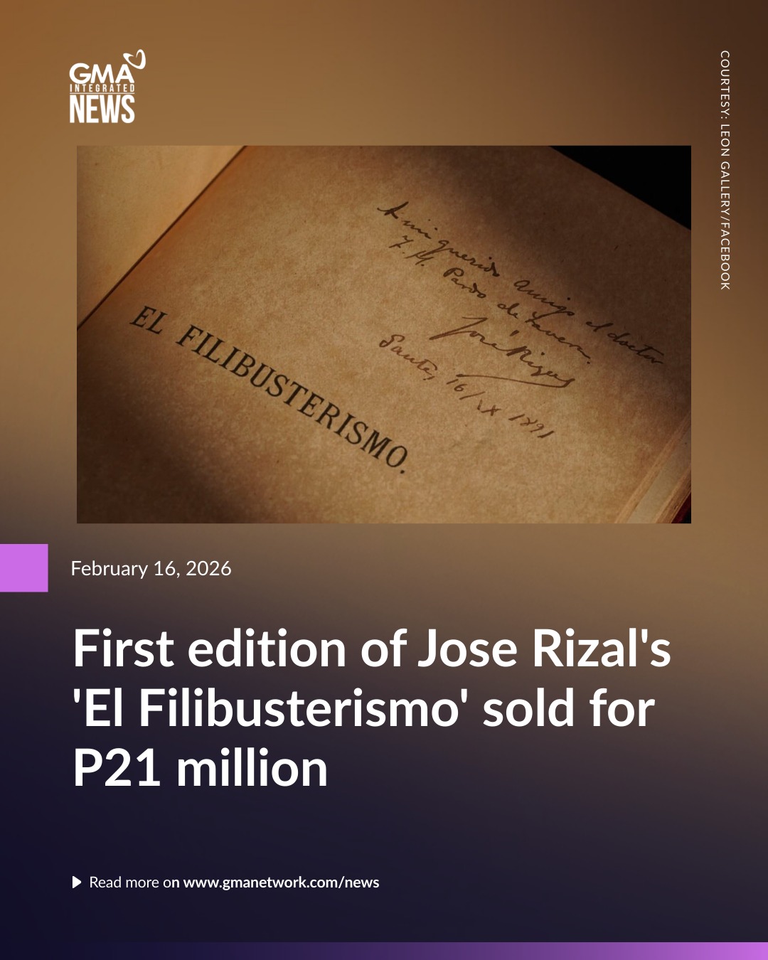 GMA - A first edition of Jose Rizal's 