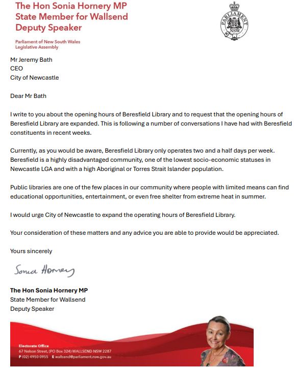 Yesterday I wrote to City of Newcastle... - Sonia Hornery MP | Facebook