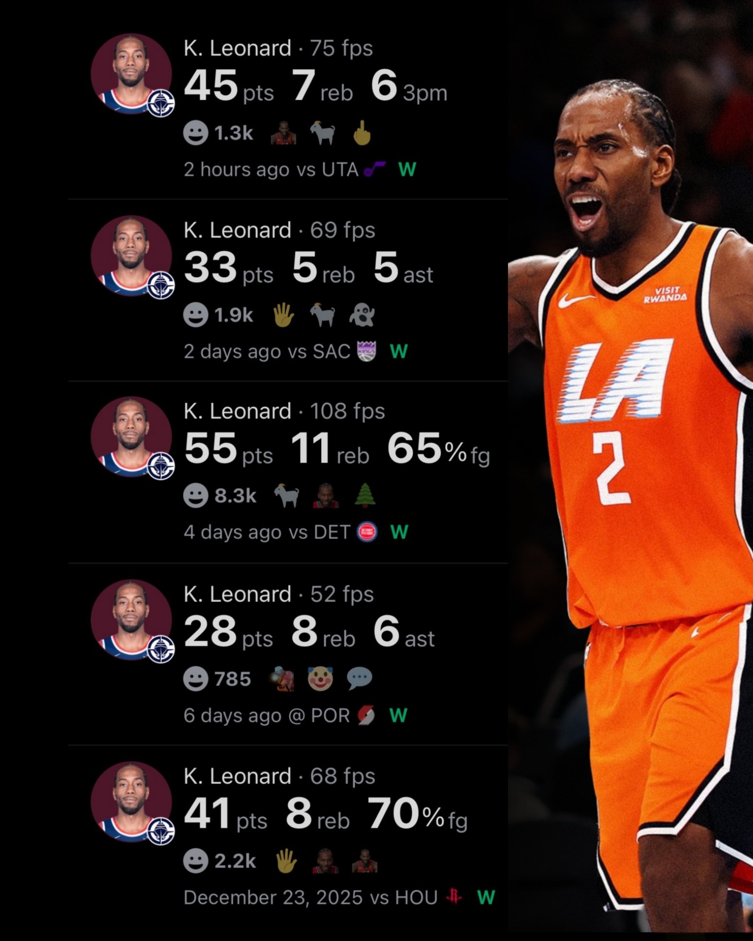 Kawhi Leonard in his LAST 5 GAMES: 40.4 PPG 7.8 RPG 4.2 APG 2.6 