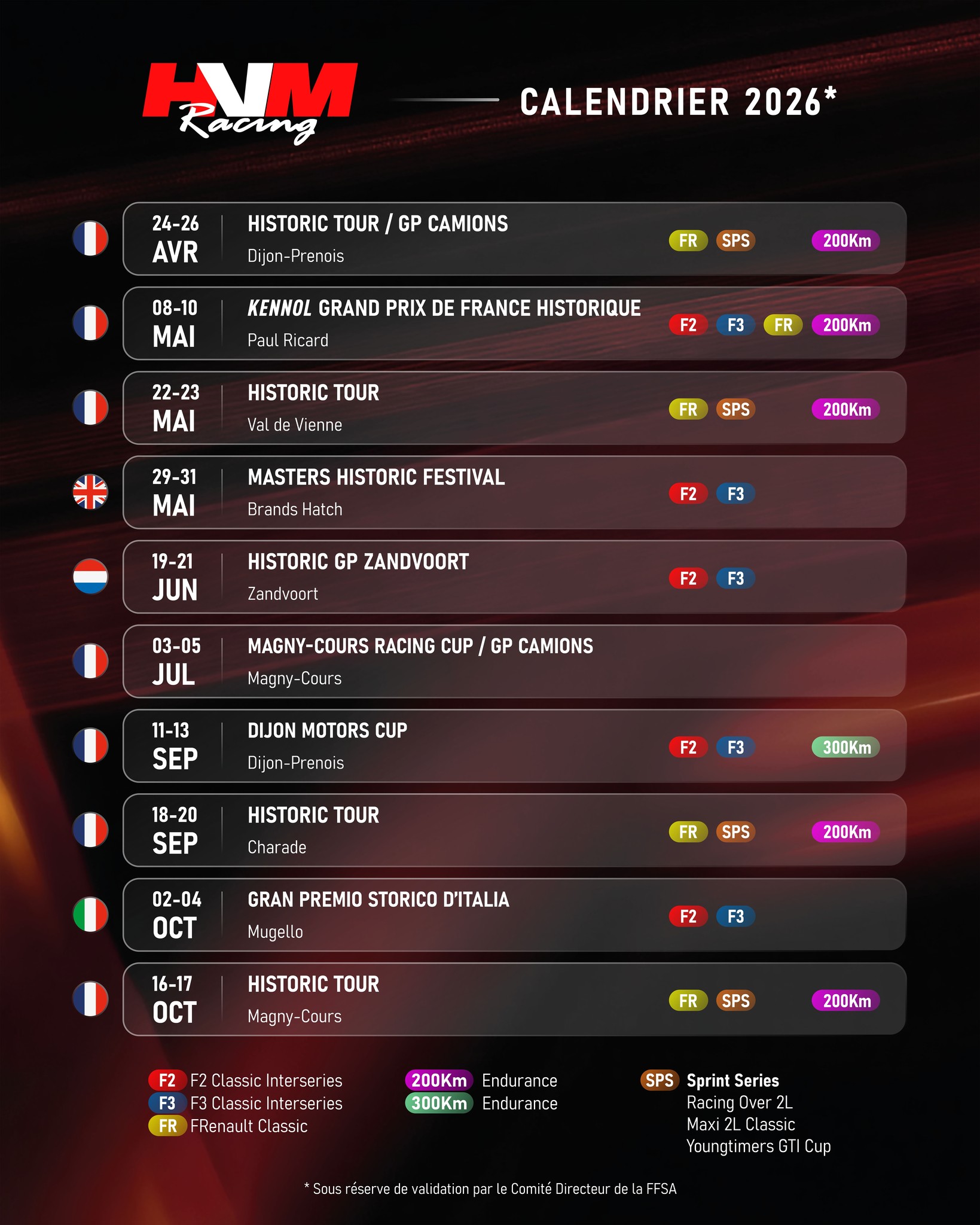 H V M Racing - Calendrier HVM Racing 2026 📆 🇫🇷 10... | Facebook
