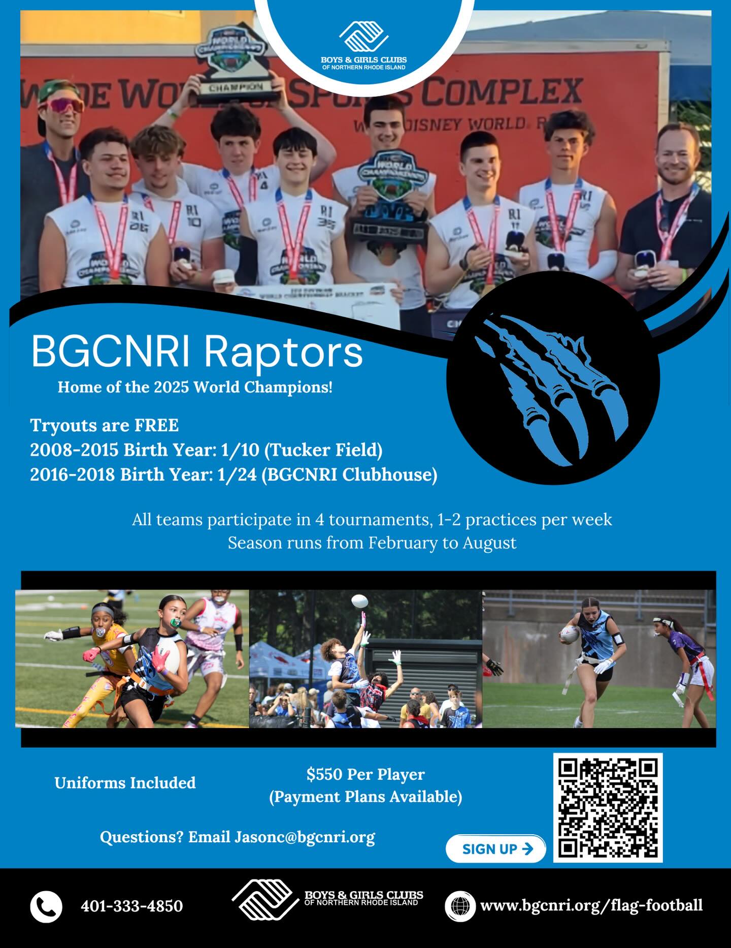 Boys - Registration for our 2026 Raptors Travel flag football teams are ...
