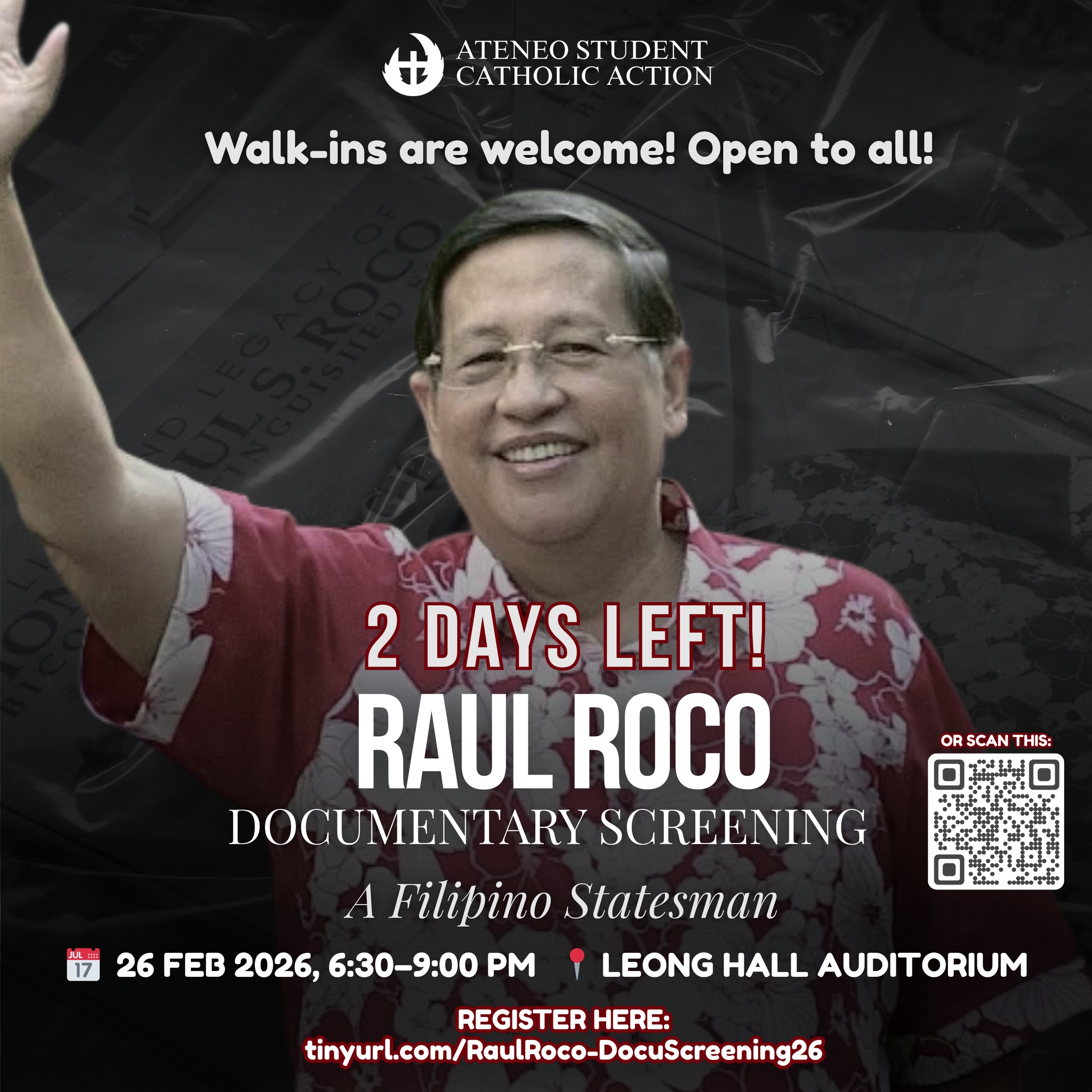 Ateneo - ⏳𝟮 𝗗𝗔𝗬𝗦 𝗧𝗢 𝗚𝗢! 🎬 𝗥𝗮𝘂𝗹 𝗥𝗼𝗰𝗼 𝗗𝗼𝗰𝘂𝗺𝗲𝗻𝘁𝗮𝗿𝘆 𝗦𝗰𝗿𝗲𝗲𝗻𝗶𝗻𝗴 Dalawang araw ...