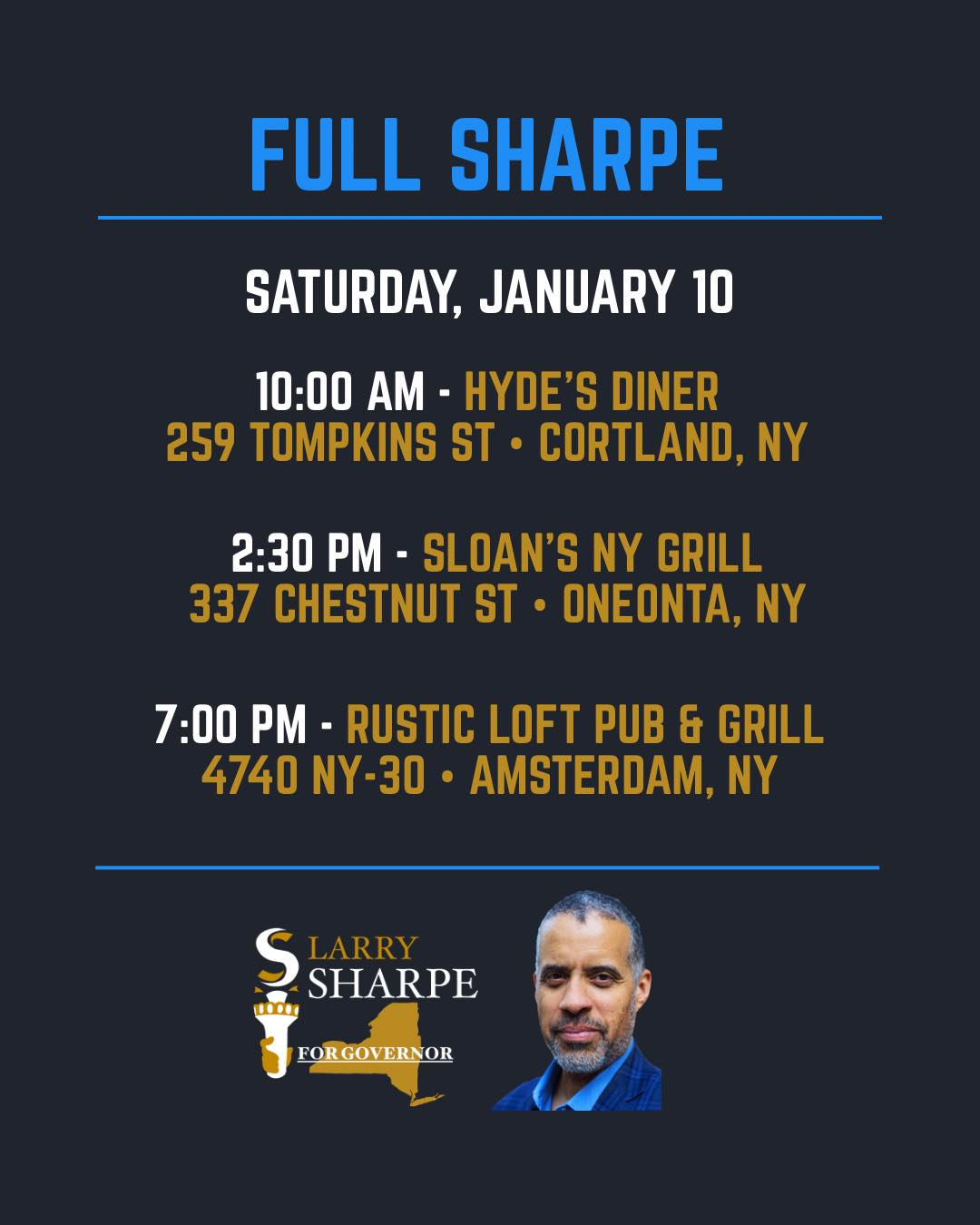 Larry - Here’s my #FullSharpe schedule for Saturday, January 10th. Come ...
