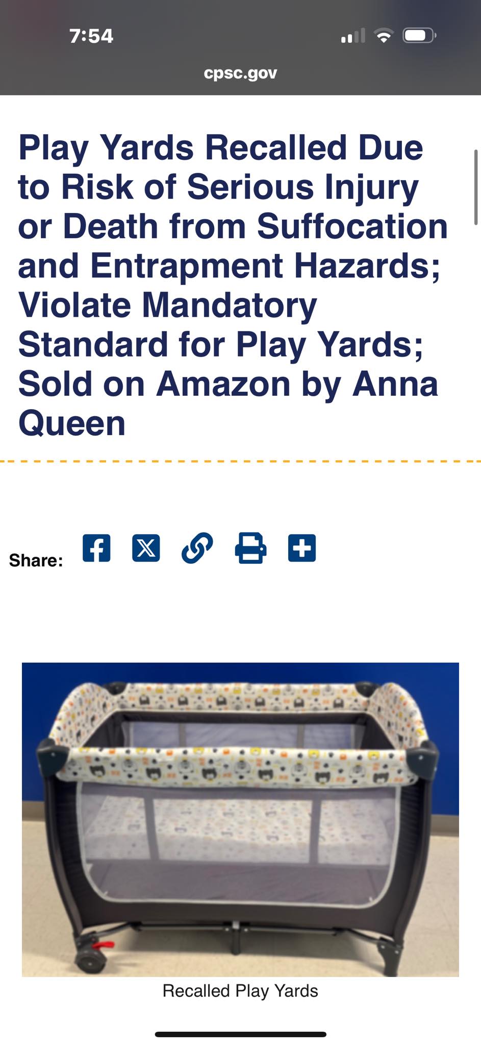A playpen sold on Amazon has been recalled for the risk of serious injury or death, the United States Consumer Product Safety Commission announced Friday: https://www.wkrg.com/news/amazon-recalls-item-over-risk-of-death-from-suffocation-to-infants 