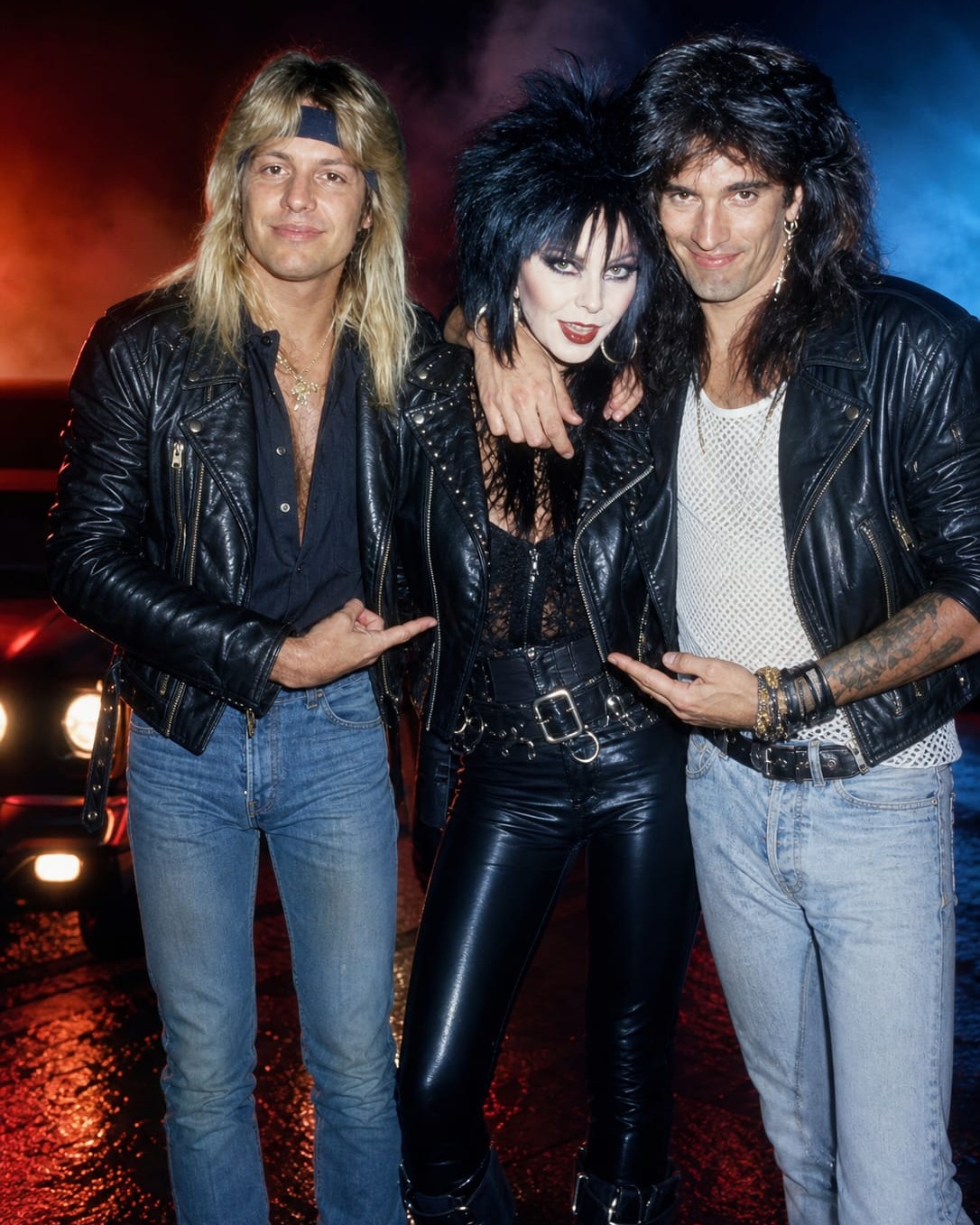 🖤🎳👑 Vince Neil and Tommy Lee at a bowling alley flanking the