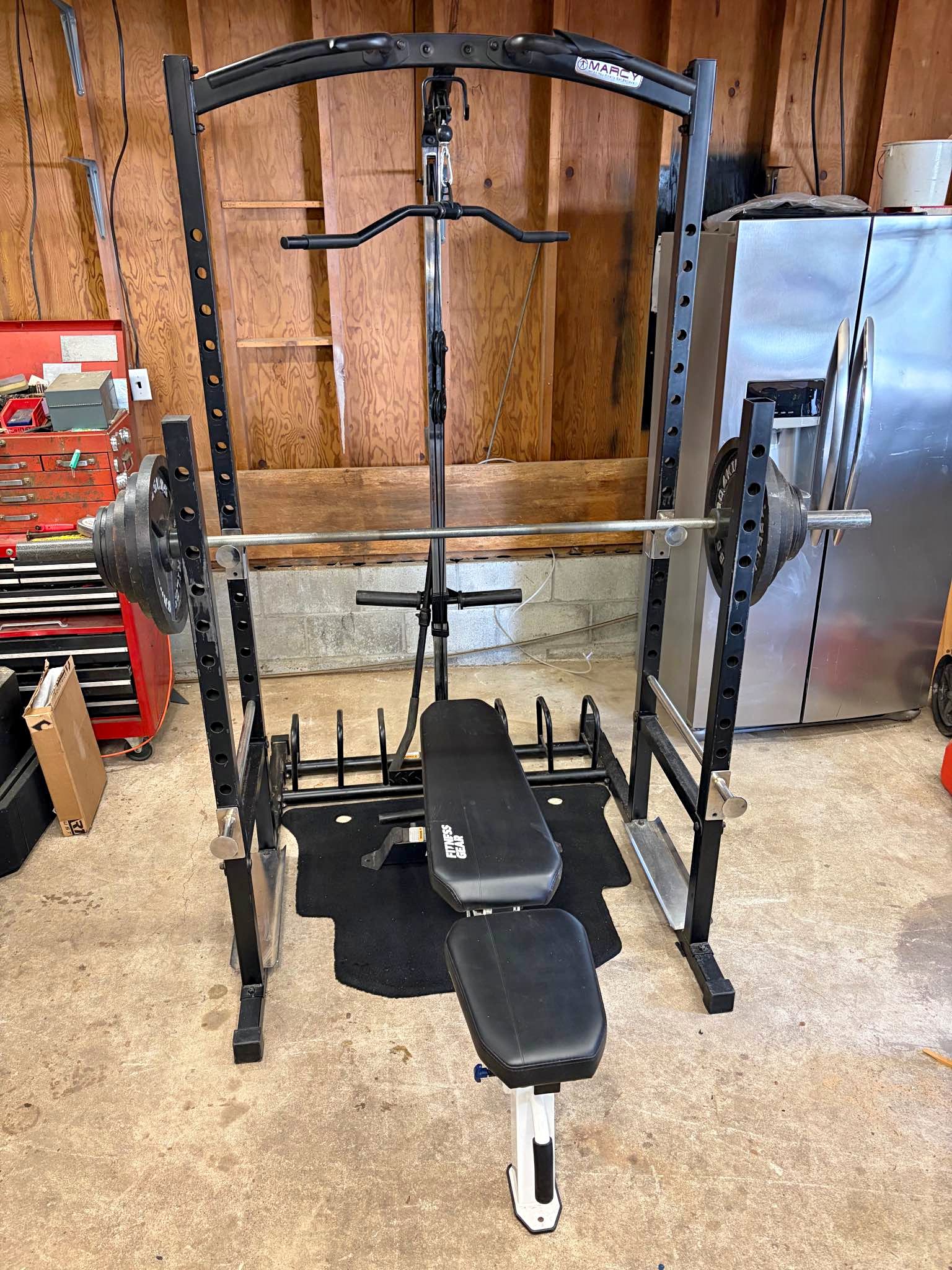 Marcy Power Rack w/ Lat Pulldown, Fitness Gear Bench & Weights ...