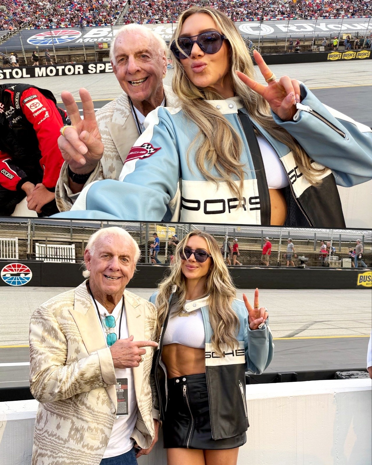 Charlotte Flair and Ric Flair at Bristol NASCAR event