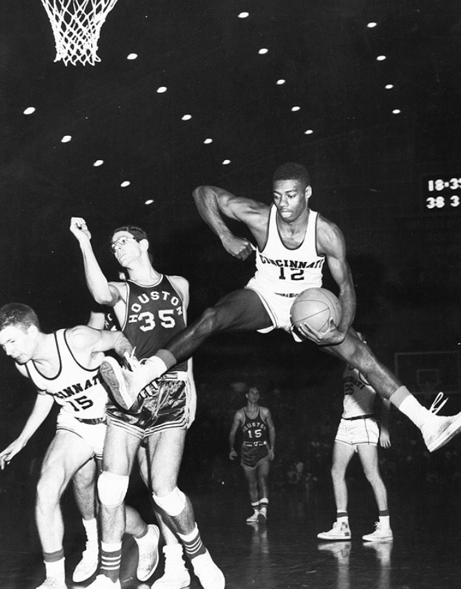 Oscar Robertson Grabs Rebound Vs. Kansas State – 8x10 B&W Photo Reprint (Lustre Paper)
