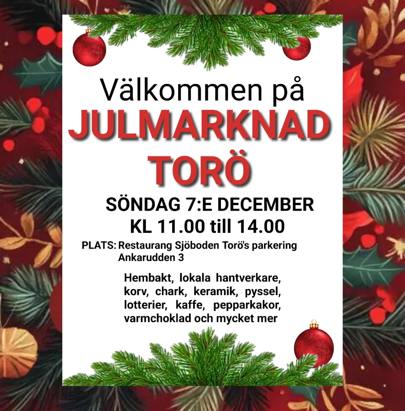 Restaurang - 🎄 Julmarknad på Torö! 🎄 Den 7 december kl. 11.00–14.00 ...