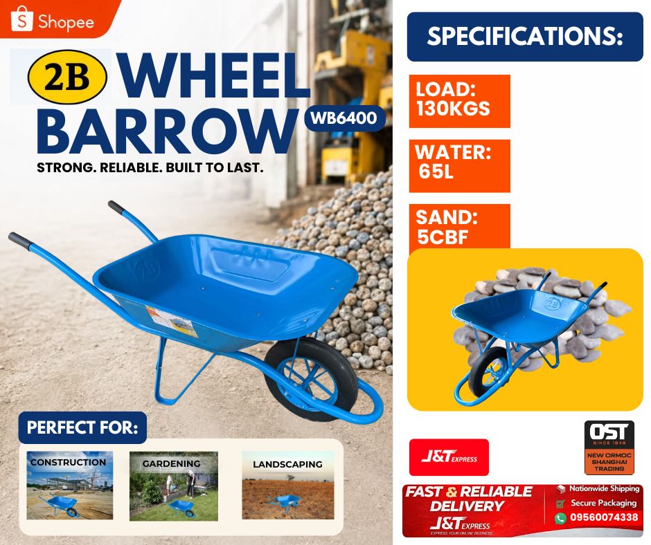 2B WB6400 Heavy Duty Wheelbarrow – 130KG Capacity (Blue) Product
