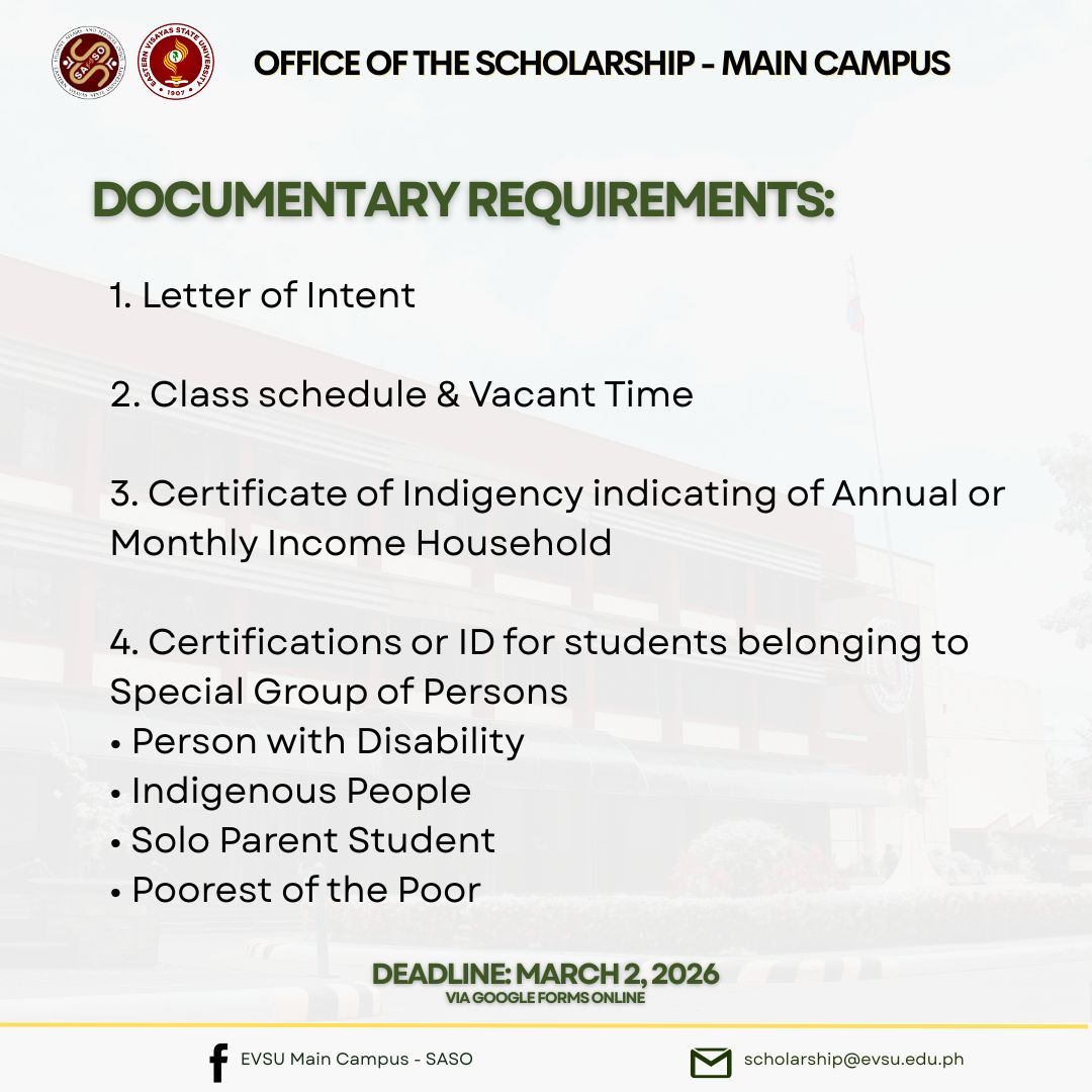 ANNOUNCEMENT: February 16, 2026 The SASO- Student Scholarship Office is ...