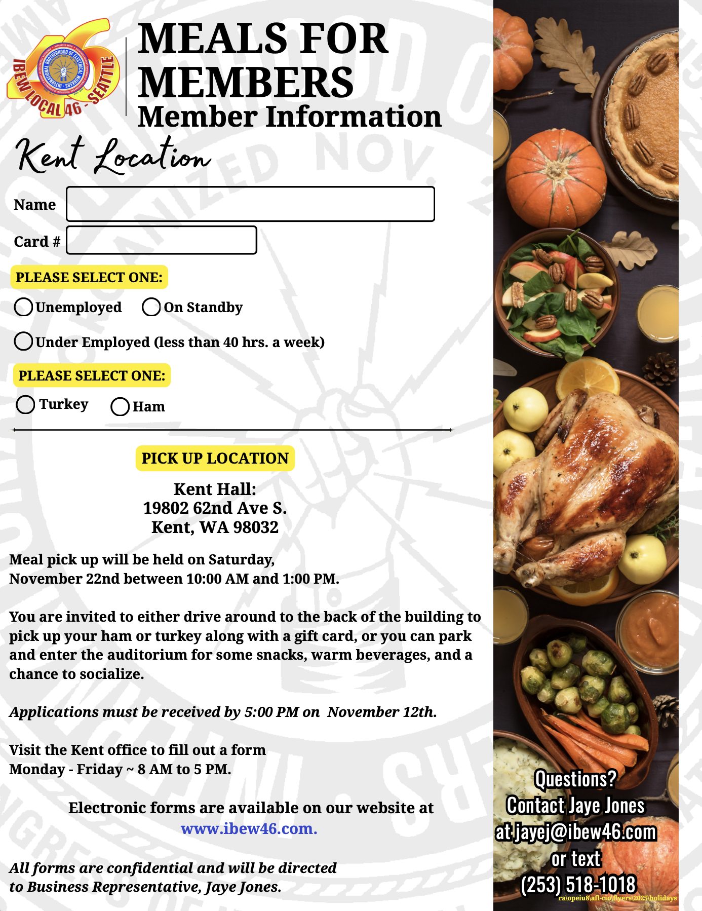 IBEW Local 46 - 🍂 Local 46 Meals for Members – Sign Up... | Facebook