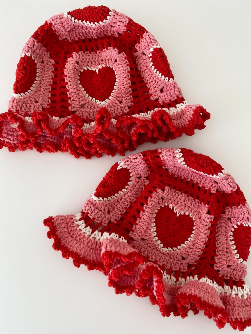 Crochet Granny Square Heart Bucket Hat ❤️