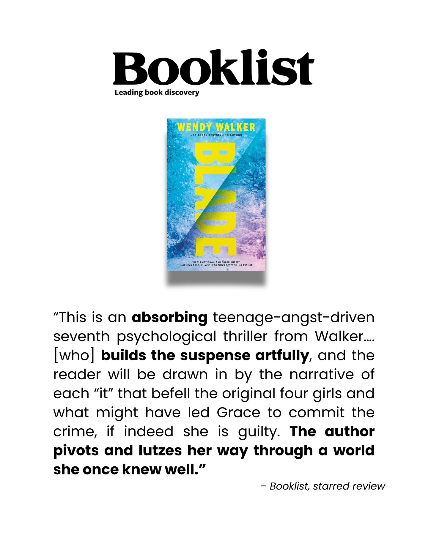 Wendy - BLADE received a starred review from @ala_booklist! 😱 Read the ...
