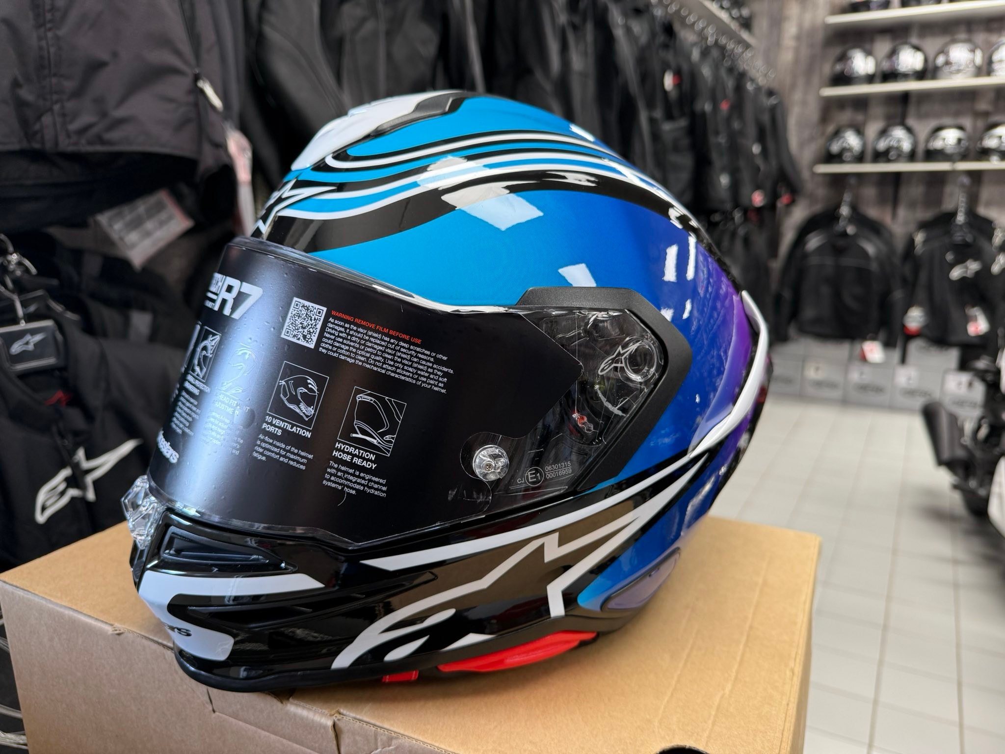 candy plasma blue motorcycle helmet Indie metalflake 3/4 padded wind collar Alpinestars S-R7 have arrived from