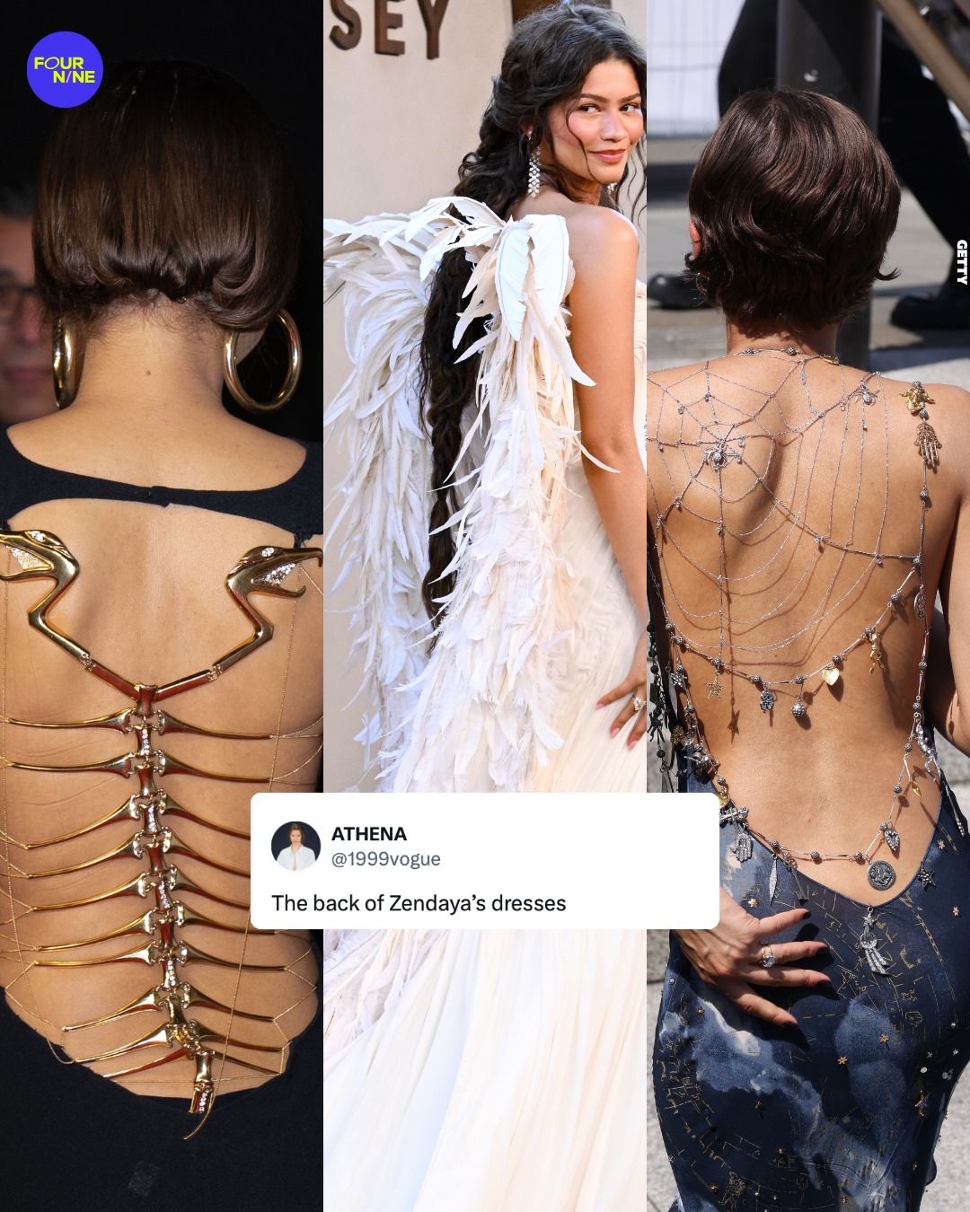 zendaya golden spine dress Forget the front of the dress, Zendaya's back has quietly become its own genre of red carpet fashion. 🕸️👗 Back in 2021, she wore a vintage Roberto Cavalli gown to the Ballon zendaya backless