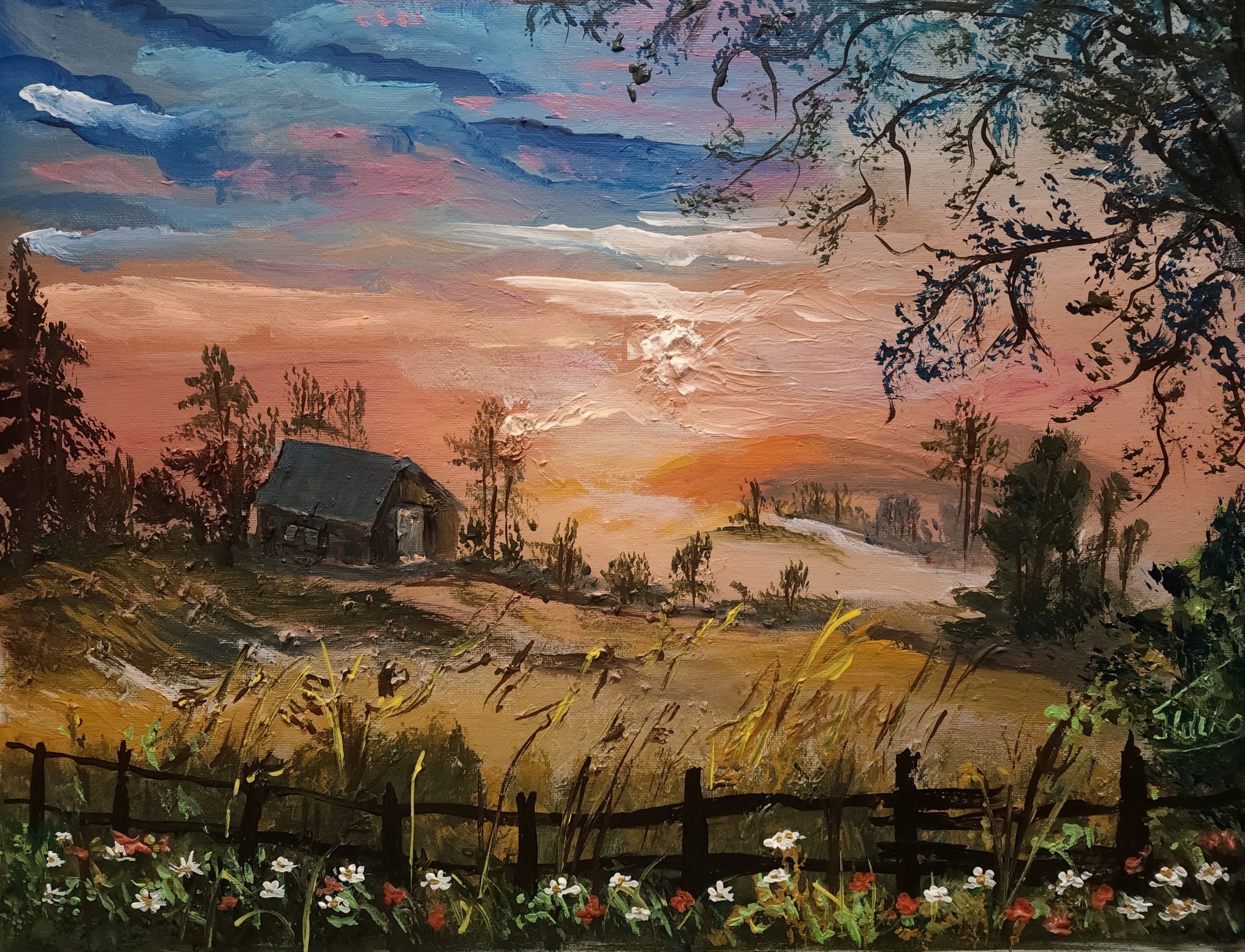 野の花 ( 5 ) ] 48 x 35 cm 紙にインク墨と水彩 2022 花見 宴 * 作者蔵