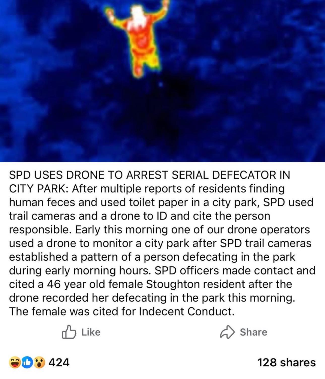 Wisconsin - Serial park defecator nabbed by police drone in #Stoughton ...