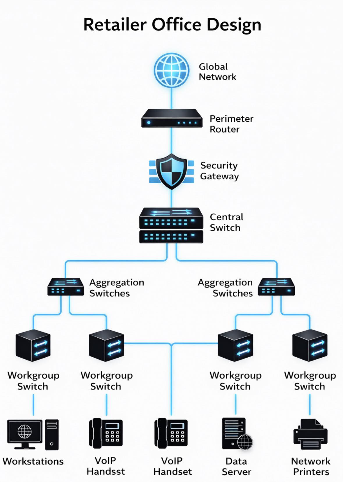 Router - 🔷 Retailer Office Network Design 🔷 A clean, modern view of a ...