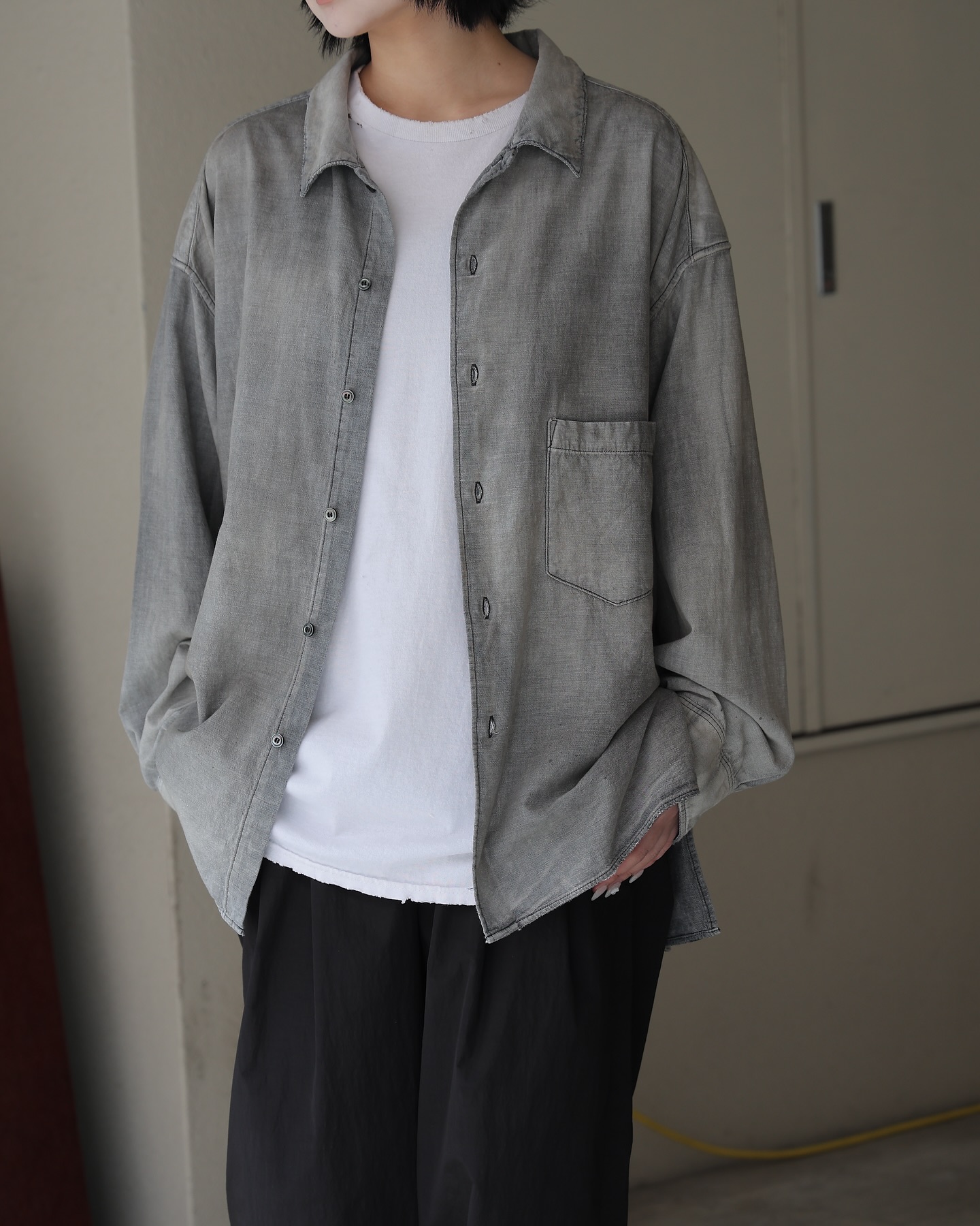 image. . @ancellm_official AGING CHAMBRAY SHIRT . COL. → BLACK 