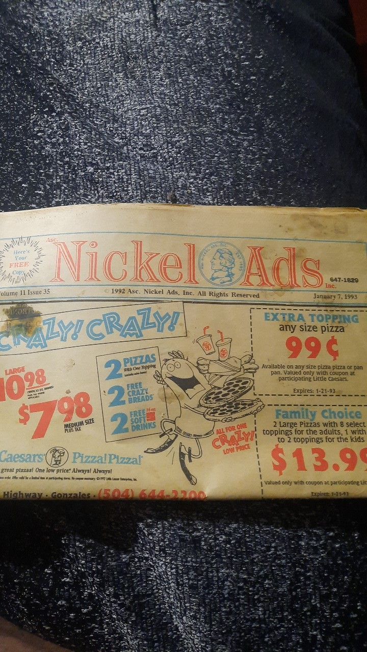 Old nickle ads 1993 EXTRA TOP EXTRATOPPING PING any size pizza 99 Arai