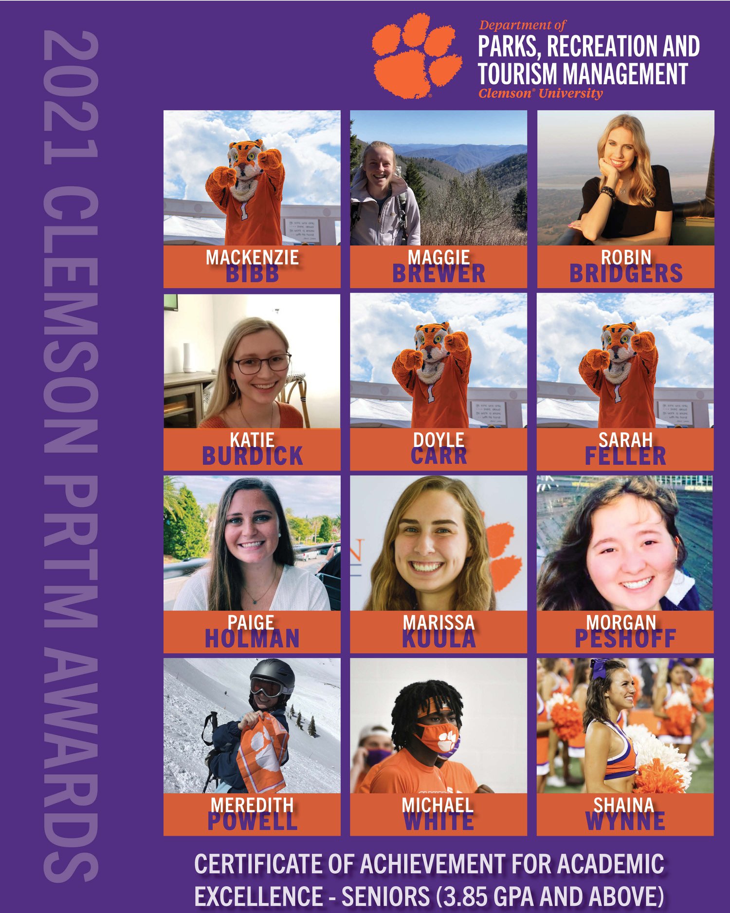 Clemson - PRTM students who received this year's Certificate of ...