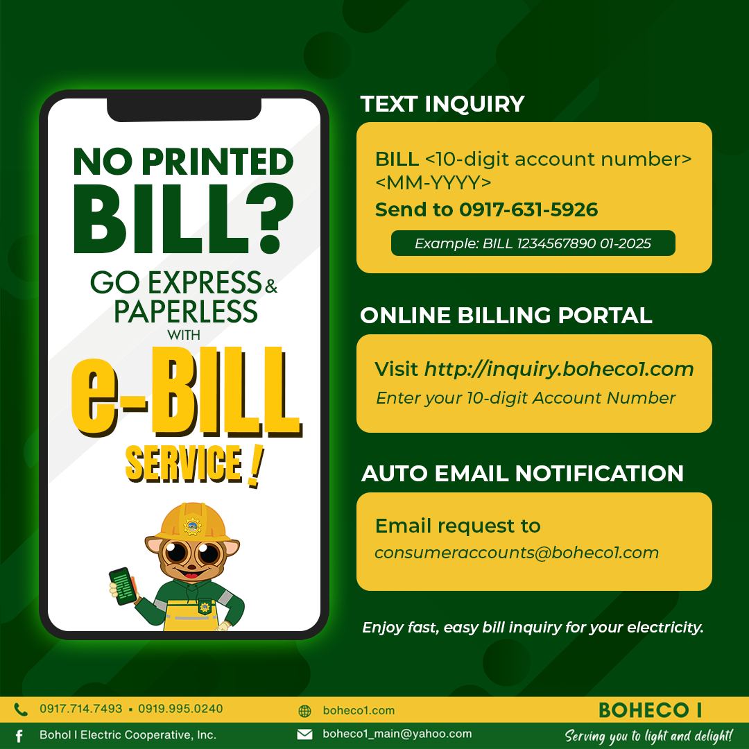 Bohol - 𝗡𝗼 𝗽𝗿𝗶𝗻𝘁𝗲𝗱 𝗯𝗶𝗹𝗹? Go Express & Paperless with 𝗲-𝗕𝗶𝗹𝗹 𝗦𝗲𝗿𝘃𝗶𝗰𝗲 ...