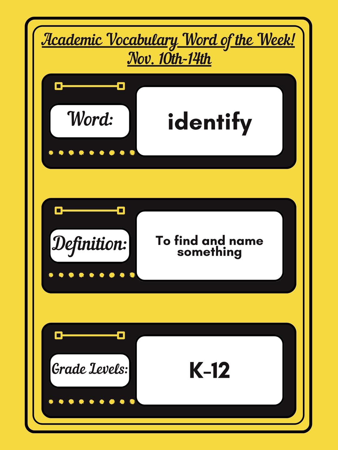 Cadott - 💬 Word of the Week! 💬 Academic Word of the Week: Identify ...