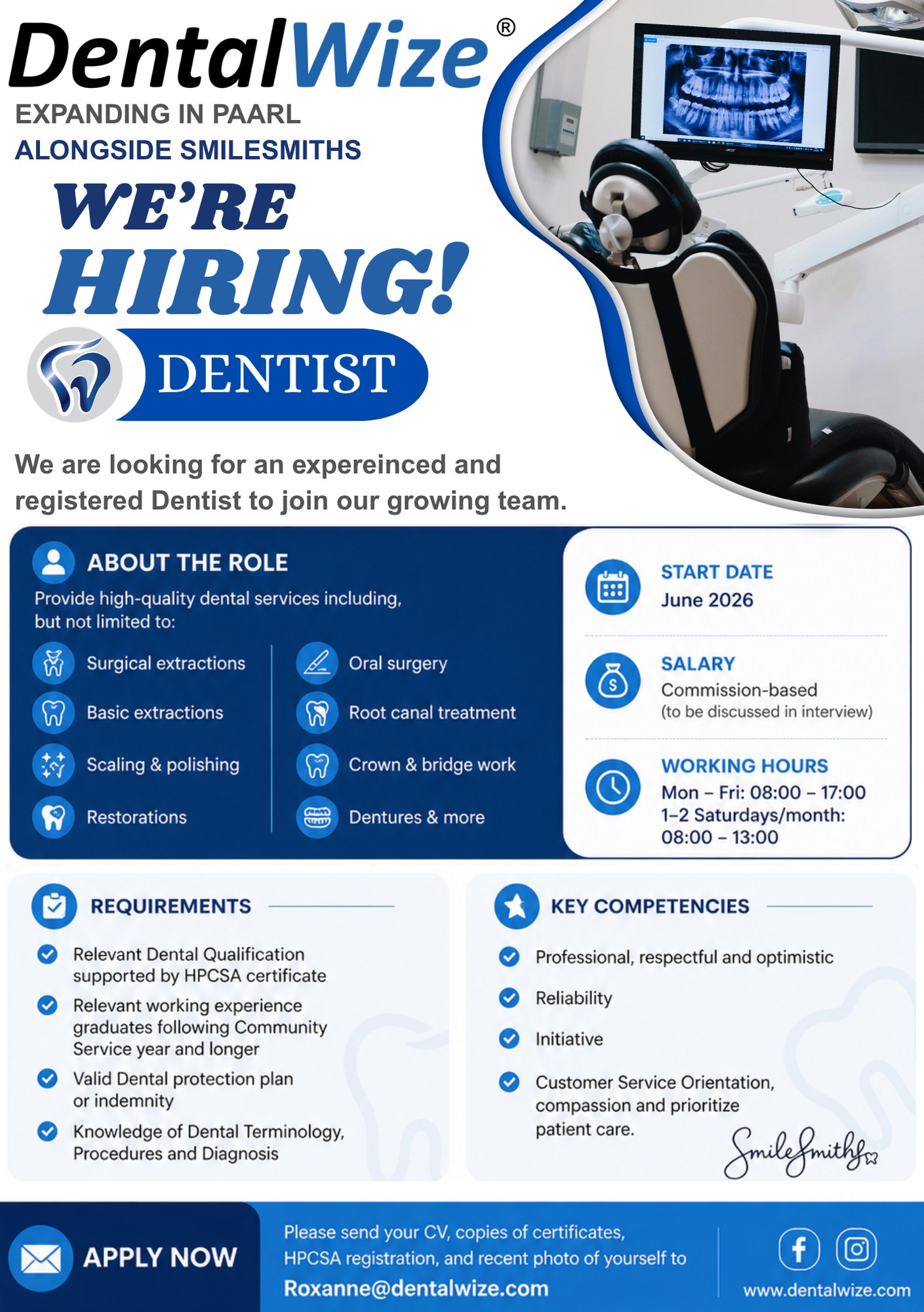 We are looking for registered and qualified Dentists to join and