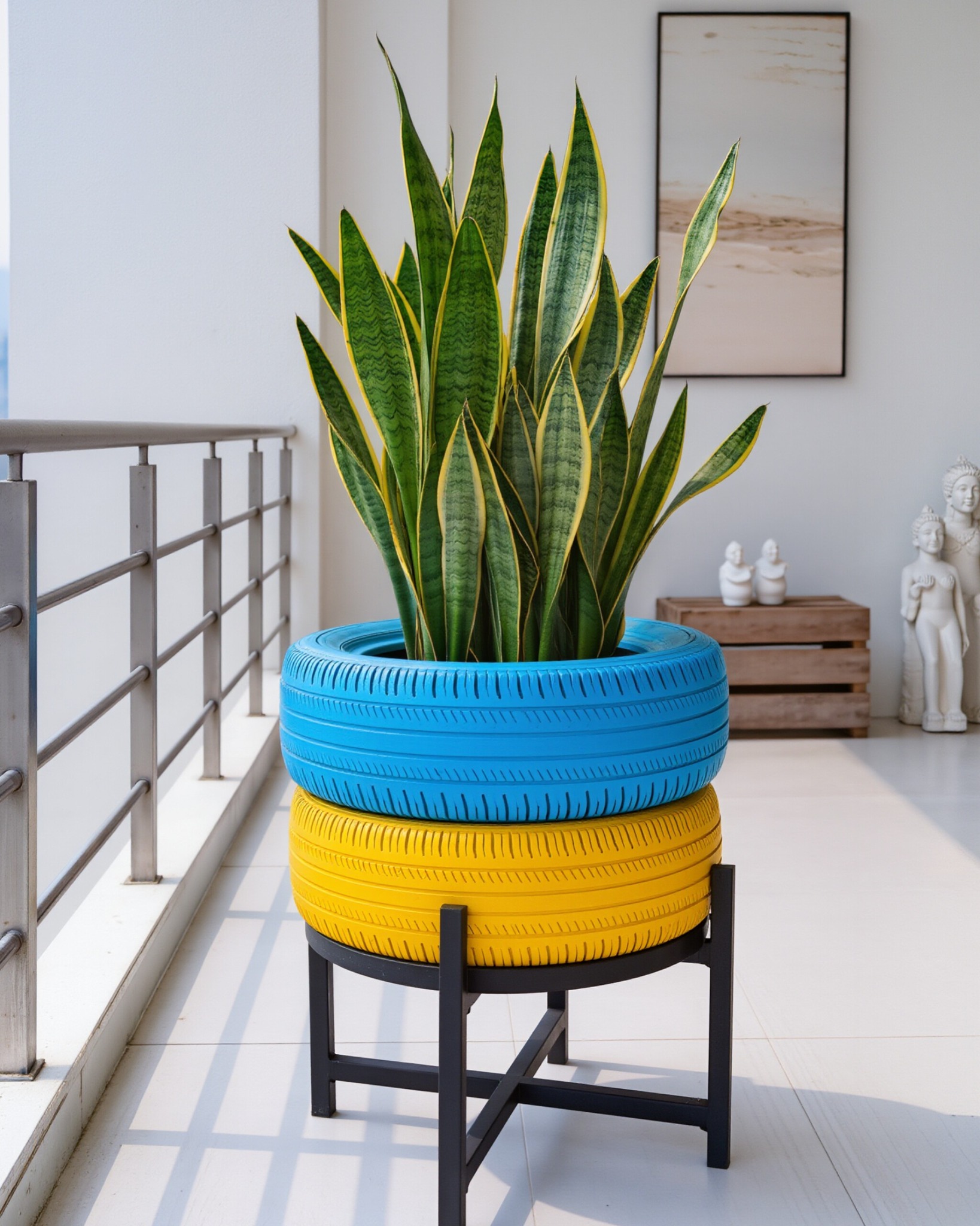 Sona - Tire tango twist: Snake fronds slithering through recycled ...