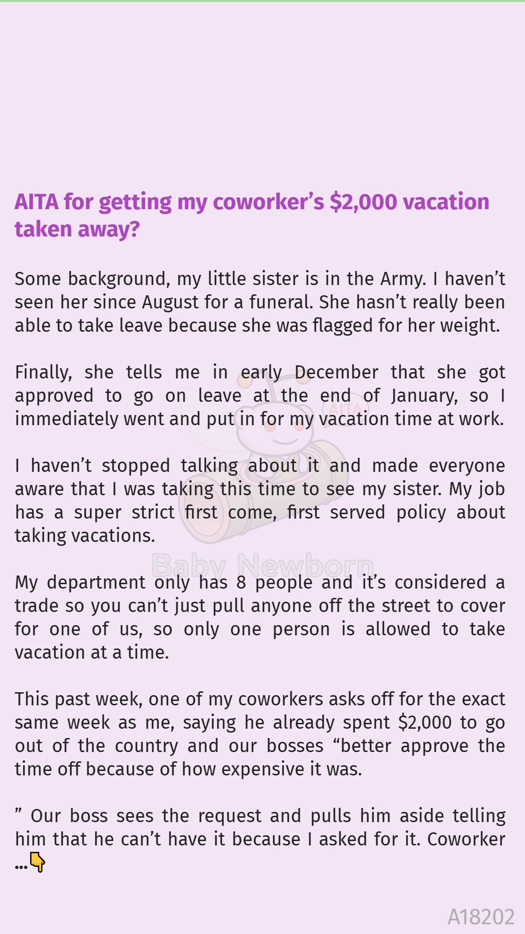 Baby - When a coworker with a $2,000 vacation plan tried to steal her ...