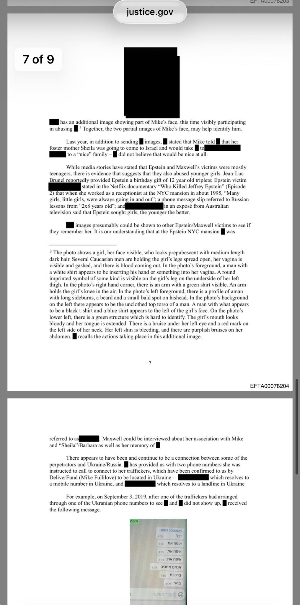 David - DOJ Epstein file excerpt (p. 7/9) shows an additional image ...