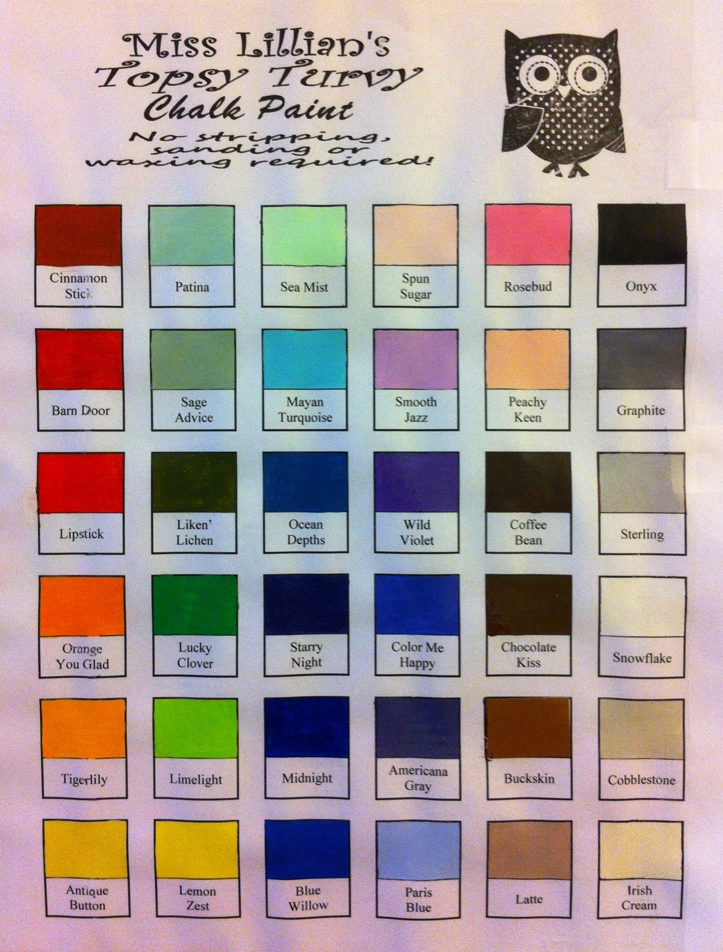 Miss Lillian's NO WAX Chock Paint - Here's our brand new color chart ...