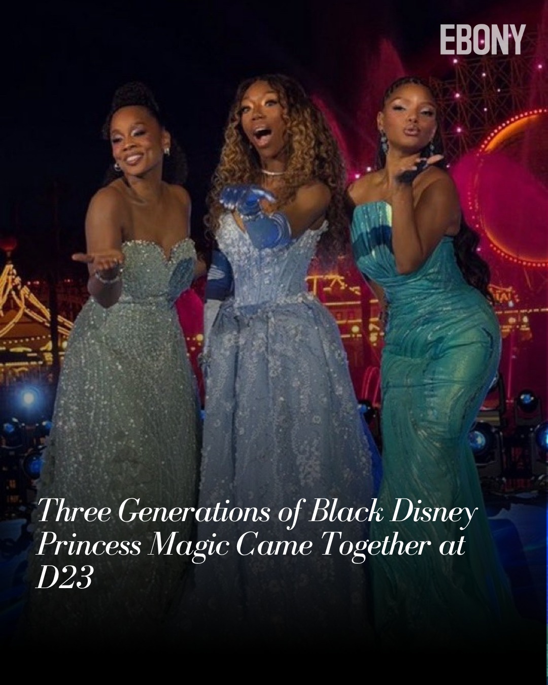 Black Disney royalty was all in one place at D23. 👑🖤 Brandy, Anika Noni Rose, and Halle Bailey came together for a moment that spanned generations of representation—from Brandy making history as