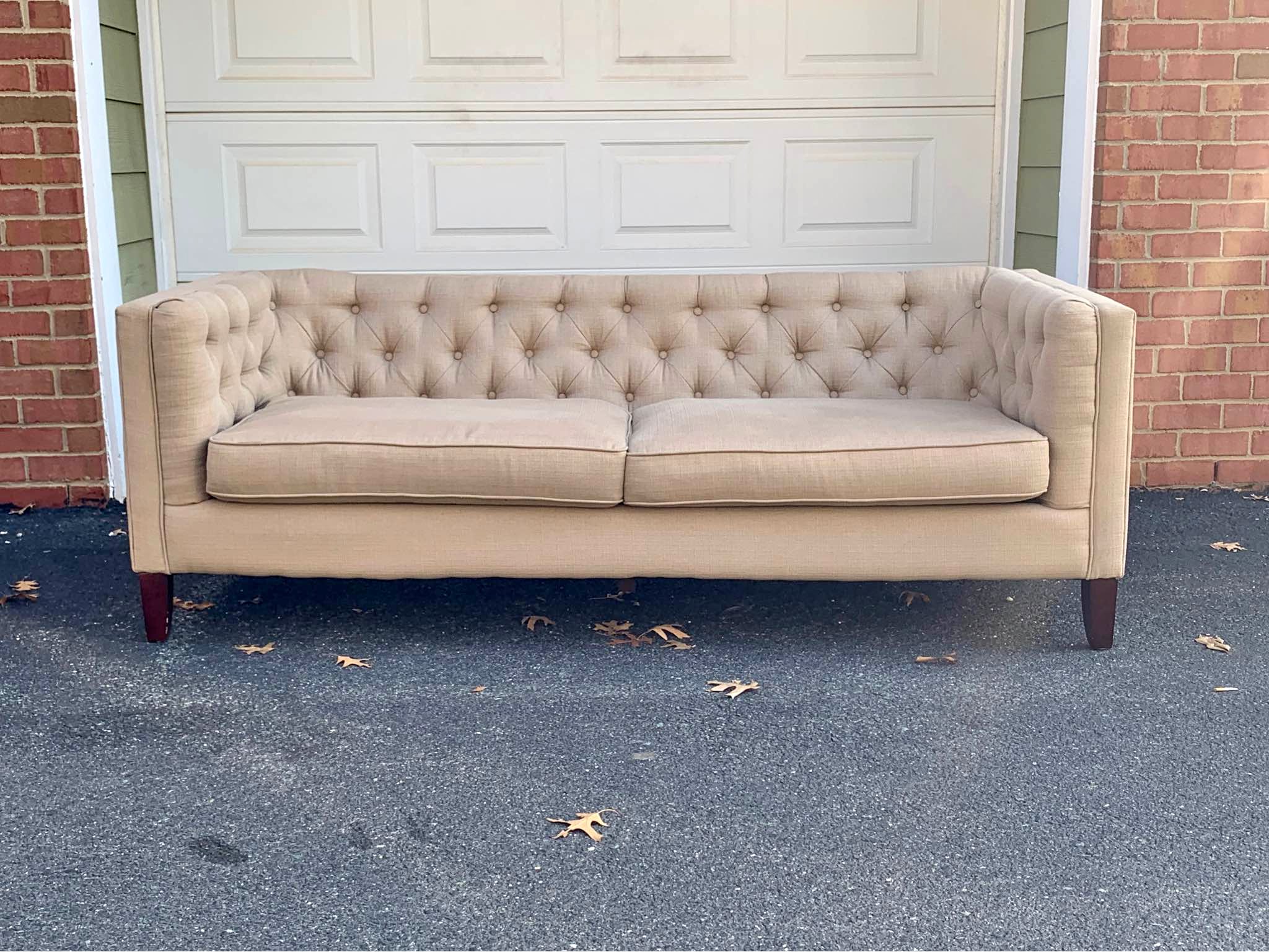 Free Delivery!— Tufted Light Tan Chesterfield Sofa - Sofas, Loveseats