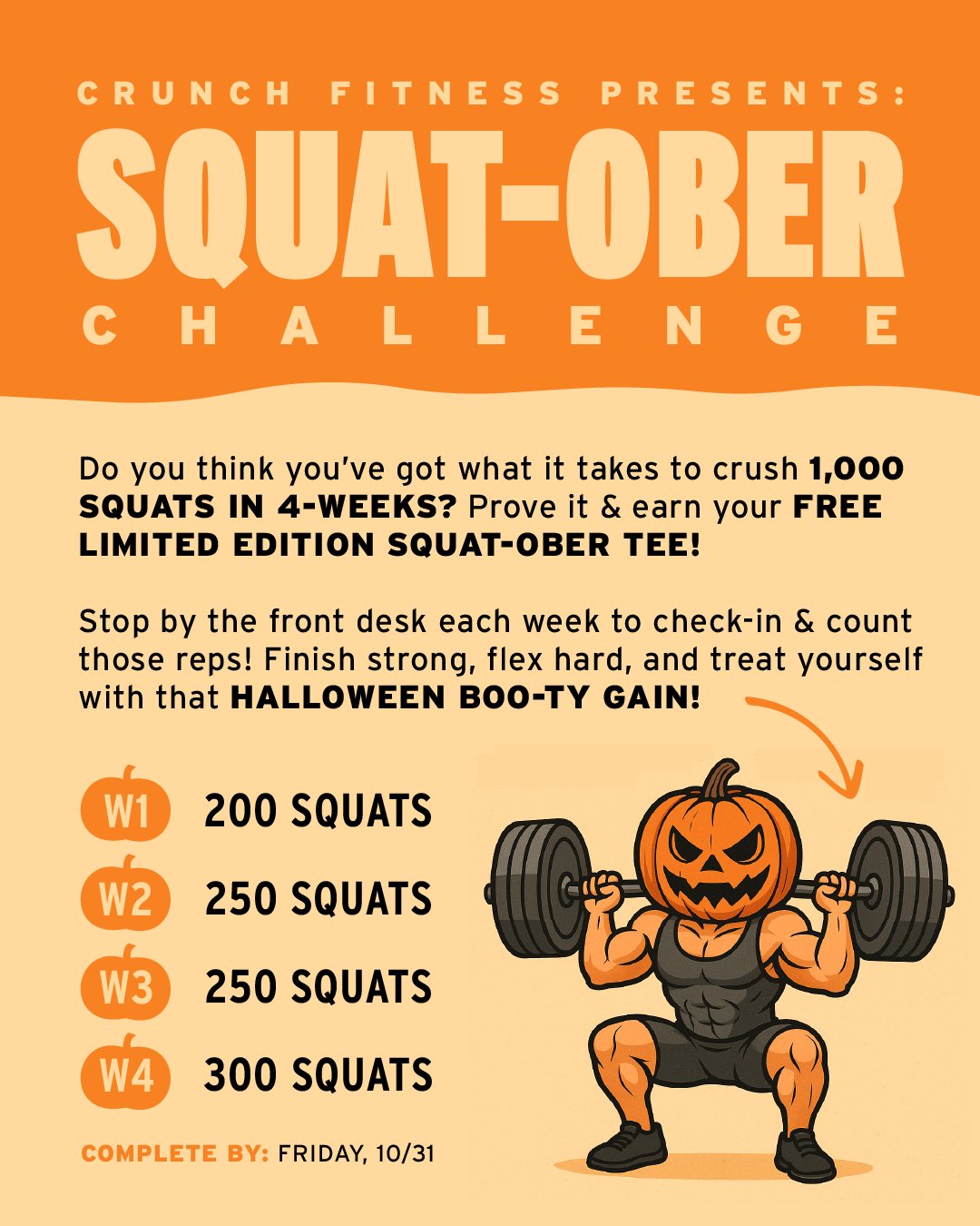 Crunch Fitness - 🎃 SQUAT-OBER IS HERE 🎃 Leg day giving you... | Facebook